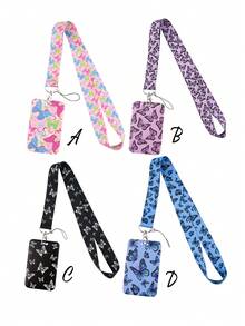 1 Set Butterfly Flower Pattern Fashion Personalized Pull-Tab Card Holder, Butterfly Flower Print Keychain Pendant Bag Charm, Student ID/Transit Card Protector, Suitable For Office Workers And Students - Rectangle - View 7