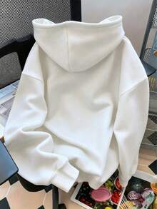 Solid Color Pullover Hoodie, Cute Women's Y2K Hoodie,Autumn Clothes For Women Back To School,Dropped Shoulder Long Sleeve Casual Hoodie Sweatshirt-L91 - 白色 - 查看 2