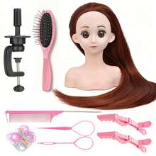 Human Body Model Headband With Hair, Doll Head Used For Hair Styling Training, Practicing Beauty Styling And Hairdressing Training, Weaving Headband Holder And Matching Tools. - View 9