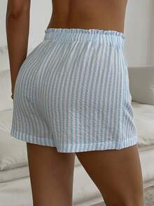 Sunny Girly Summer Women's Y2K Striped Straight-Leg Shorts With Button Design, Ideal For Back To School, Daily Commute, Casual Outings And Loungewear - Blue - View 11