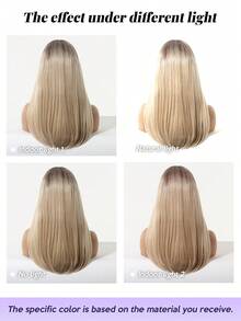 18 Inch 13x4 Lace Front Ombre Light Brown To Gold Long Straight Wig, Women Synthetic Fiber Heat Resistant Daily, Office, Party, Halloween, Christmas, Thanksgiving, Wedding, Date, Birthday, Vacation, Realistic Hair Texture, Natural And Comfortable Lace Front Long Straight Gold Ombre Wig - Blonde Ombre - View 11