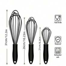 1 pieza Batidor de silicona, material de acero inoxidable con mango ergonómico de silicona negra, herramienta de horneado resistente al calor, adecuada para entusiastas del horneado y chefs profesionales, aplicable para batir crema, mantequilla y azúcar, batir huevos, mezclar, cocinar y hornear - Multicolor - Ver 3