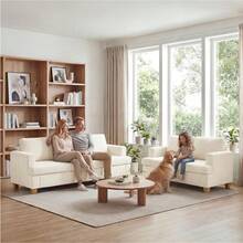 Apicizon Conjuntos de Sofá de Dos Plazas y Tres Plazas, Sofá de 89" para Muebles de Sala de Estar, Sofá Cama Moderno de 2 Piezas con Asiento Profundo, Sofá Nube para Salón de Apartamento, Terciopelo Negro - Pana blanca - Ver 9