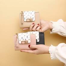 New Women's Short Wallet With A High-End Feel, Niche Leaf Card Holder, Student Coin Purse - Grey - View 3