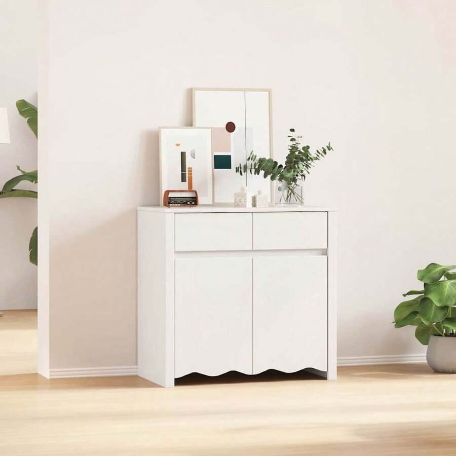 vidaXL Sideboard Drammen Weiß 79 x 43 x 75,5 cm Massivholz Kiefer - Weiss - Übersicht 1