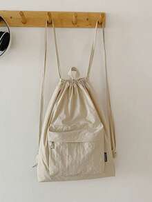 Sac à dos minimaliste décontracté avec cordon de serrage et poche, nouveau sac de sport pour le voyage, sac à dos simple et léger - Kaki - Voir 7