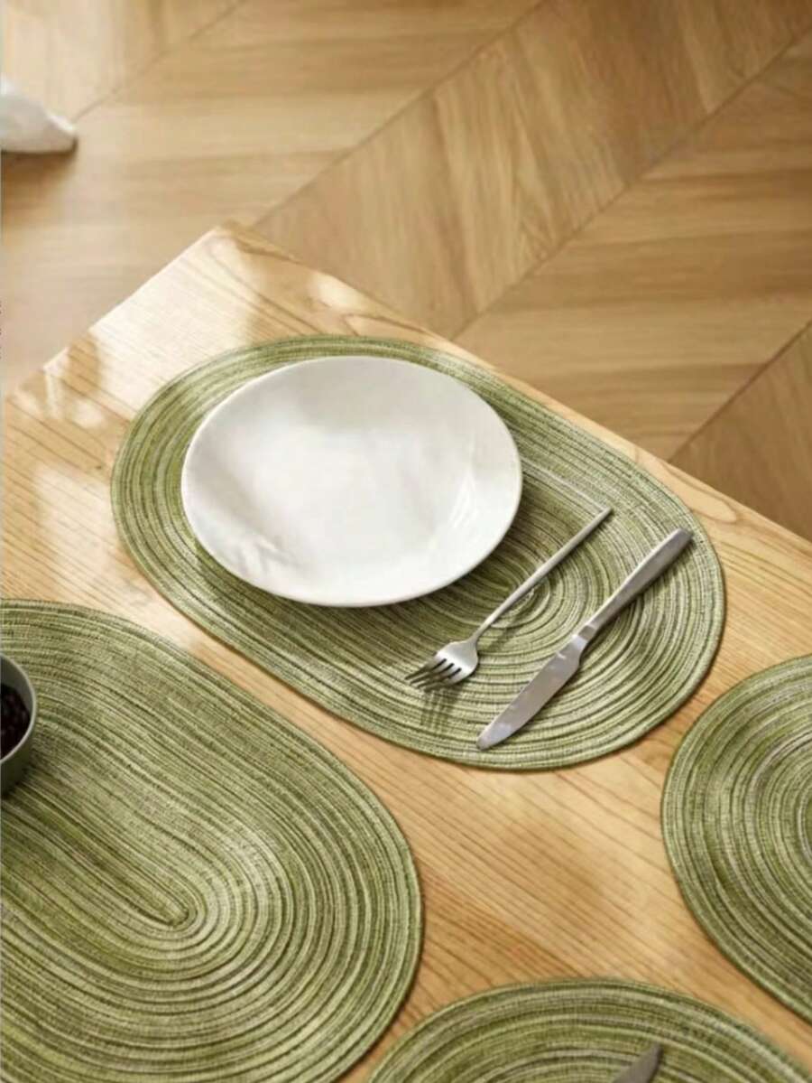 Bộ 1/2/4/6/8 tấm lót bàn hình bầu dục bằng polyester màu be ombre tối giản. - màu xanh lá - Xem 1