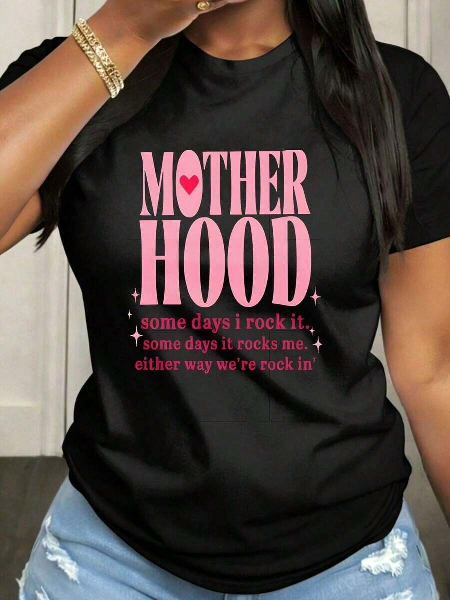 Camiseta de Mujer para el Día de la Madre, "El Amor de una Madre", Casual, Manga Corta, Cuello Redondo, Adecuada para Primavera, Verano y Otoño, Lavable a Máquina, Diseño Divertido - Negro - Ver 1