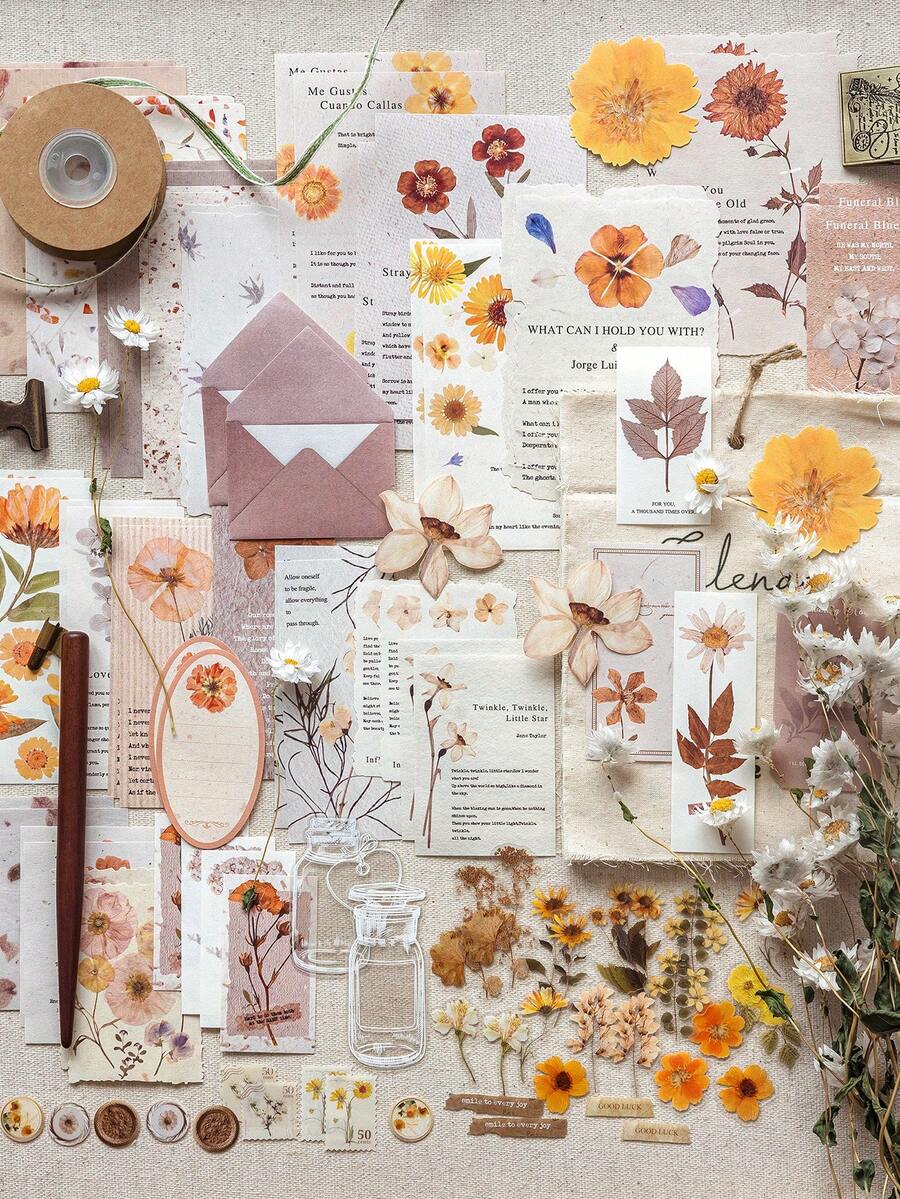 100pcs/Pack Vintage Floral Theme Stickers For Scrapbooking, Creative Aesthetic Decorative Stickers, DIY Craft Materials, Holiday Gifts, Personalized Scrapbook School Supplies Scrapbook Supplies - 4. Warmth and Logistics Year - View 1