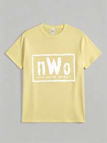 100 Percent CottonSports 's Casual Round Neck Tee Official  Nwo T-Shirt Nwo New World Order Casual Digital Print Pure Heavy Cotton T Shirtmanfinity Men - 黃色 - 查看 1