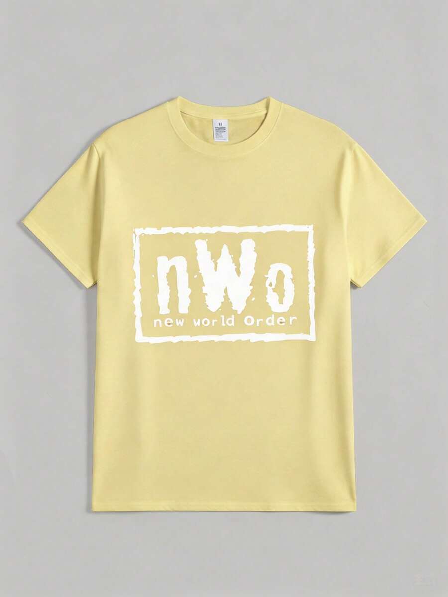 100 Percent CottonSports 's Casual Round Neck Tee Official Nwo T-Shirt Nwo New World Order Casual Digital Print Pure Heavy Cotton T Shirtmanfinity Men - 黃色 - 查看 1