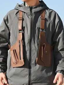 New Multi-Function Vest Bag, Fashionable Backpack Invisible Backpack Outdoor Tactical Bag Phone Bag Crossbody Chest Portable Bag - Brown - View 8