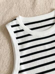 Áo tank top dệt kim kẻ sọc phối màu tương phản, phong cách tối giản thường ngày - Đen và trắng - Xem 8