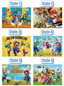 Disney Happy Birthday Theme Backdrop, 6 Styles Polyester Photography Background Banner, Video Game Character Party Decoration, Wrinkle-Resistant Reusable Photo Booth Prop, Suitable For Wall Decor, Theme Party, Game Night, Studio Photography And Indoor/Outdoor Events - Multicolor - View 1