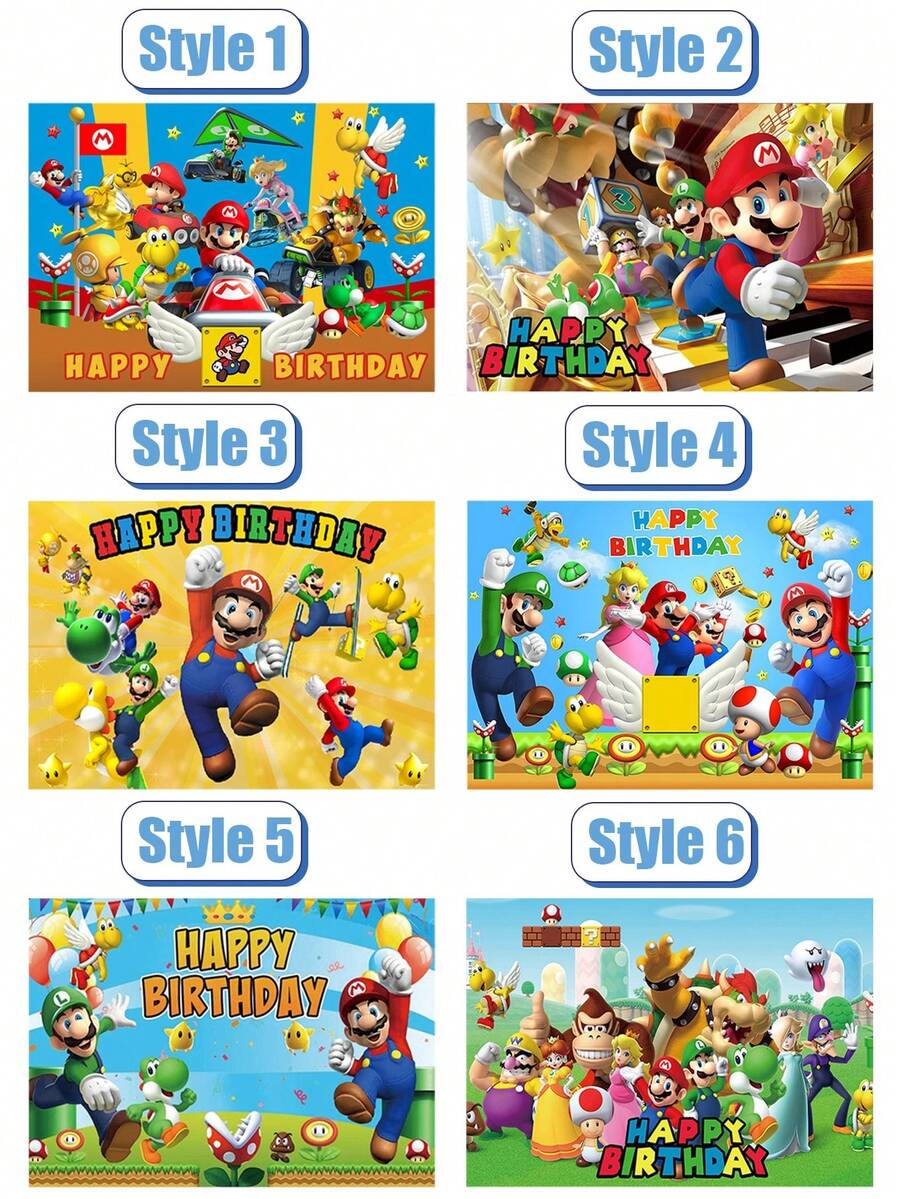 Disney Happy Birthday Theme Backdrop, 6 Styles Polyester Photography Background Banner, Video Game Character Party Decoration, Wrinkle-Resistant Reusable Photo Booth Prop, Suitable For Wall Decor, Theme Party, Game Night, Studio Photography And Indoor/Outdoor Events - Multicolor - View 1