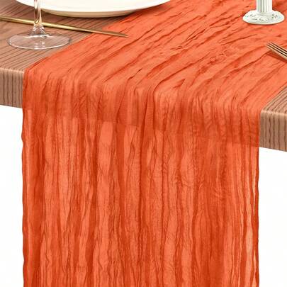 1pc 13ft Cheesecloth Table Runner, Orange Boho Cheese Cloth Sheer Table Scarf, Long Country Style Transparent Table Decor For Wedding Party Baby Shower Bridal Gift Holiday Home