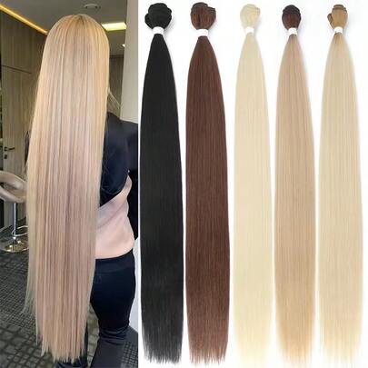 Tóc nối thẳng mượt như xương, tóc giả sợi tổng hợp siêu dài, kiểu Yaki thẳng, dày dặn từ đầu đến ngọn, 120 gram/bó.