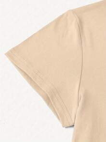 Plus Size  Short-Sleeved T-Shirt With Round Neck And FLUFF YOU Letter Print. - 杏色 - 查看 3