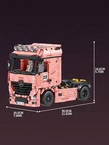 1296PCS Heavy Duty Trailer Head Building Block Set, Pink Pig Color Scheme Building Block Truck Model, Living Room Decor, Best Holiday Gift - Pink - View 9