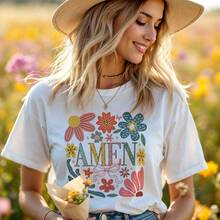 Amen Shirt – Floral Christian Faith Tee A446 - Yellow - View 1