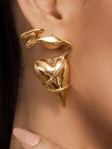 Altistry 1 Paar Damen Metall asymmetrische geometrische Linien umwickelte herzförmige Ohrringe, Party Schmuck Geschenk - Gold - Übersicht 4