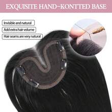 Women's Hair Topper, Suitable For Thin Hair, 18 Inch Straight Synthetic Hair Piece, Upgraded Lace Base, 4 Clips For Secure Wear, Adds Volume And Covers Thinning Crown, Black - Black - View 3
