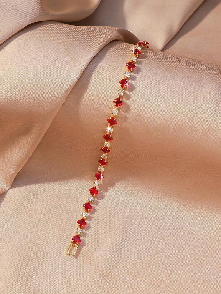 1pc Stainless Steel 7-Color Tennis Bracelet For Women, Multicolor Gemstone Alternating Design, Can Be Stacked For Different Styles. Suitable For Graduation Ceremony, Wedding, Prom And Other Occasions - Multicolor - View 16