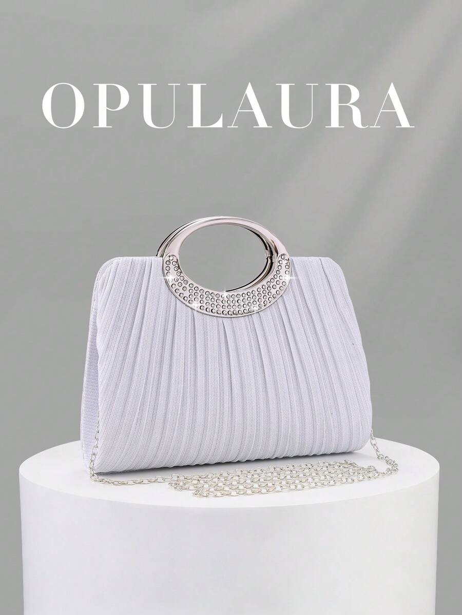 OpulAura 女士时尚闪亮水晶水钻晚宴手拿包,璀璨奢华镶钻正式礼服手提包,适合晚宴、派对、生日、婚礼等场合,也可作为生日礼物 - 白色 - 查看 1