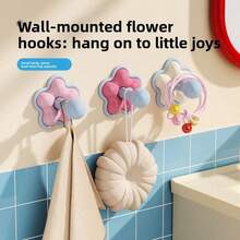1pc Wall-Mounted Flower Hook, Compact Size, Strong Load-Bearing Capacity, No Drilling Design, Easy To Stick Without Damaging Walls. Adorable Floral Pattern And Pink Color Scheme Make The Bathroom More Cozy And Comfortable. Suitable For Storing Towels, Hair Accessories, Cleaning Tools, Etc. An Essential Home Decor Item To Enhance The Space Aesthetics And Practicality. - Multicolor - View 2