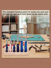 1pc Wooden Clamp Storage Box, Rectangular 6/8/12 Hole Organizer Tray, Smooth Solid Wood Material, Durable With Hole Cover Ring, Suitable For Storing Tweezers, Pliers, Perfect For Jewelry Making, Craft Studio, Unique Gift For Jewelry Makers And DIY Enthusiasts - Multicolor - View 6