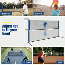 COSTWAY Portable Badminton Net, Height Adjustable Tennis Net W/ Poles, Pickleball Net Set W/ Carrying Bag & 2 Shuttlecocks, Easy Setup Sports Net, Indoor & Outdoor Net Volleyball Set For Beach, Backyard, Lawn , Blue - Blue - View 5