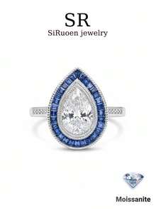 1 chiếc nhẫn cưới nữ, nhẫn viền xanh lấp lánh, 3.6g bạc sterling 925, đá Moissanite 2 carat, phong cách cung điện Bohemian sang trọng, quà tặng đính hôn, cưới, kỷ niệm, ngày Valentine, kèm giấy chứng nhận Moissanite và hộp quà thanh lịch. - bạc - Xem 10