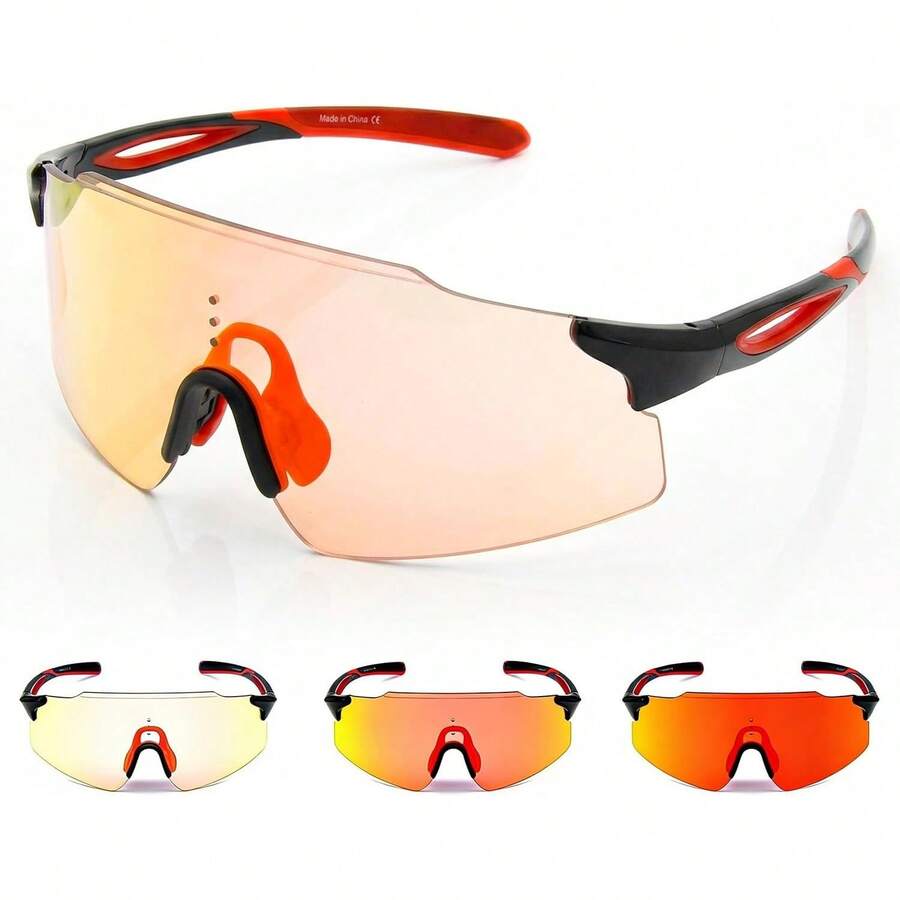 Gafas de Montar polarizadas sin marco, Gafas de sol deportivas fotocrómicas para hombres y mujeres, Lentes de protección UV400 para conducir bicicletas de pesca - C2 Negro brillante - Ver 1