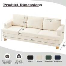 Apicizon Conjuntos de Sofá de Dos Plazas y Tres Plazas, Sofá de 89" para Muebles de Sala de Estar, Sofá Cama Moderno de 2 Piezas con Asiento Profundo, Sofá Nube para Salón de Apartamento, Terciopelo Negro - Pana blanca - Ver 3