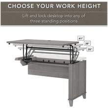 Escritorio en forma de L Bush Furniture Somerset de 72W con 3 posiciones para sentarse o de pie, con estantería y librero en gris platino. - Nuez fresca - Ver 12