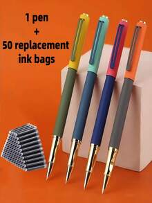51pcs Set/(1 Ballpoint Pen + 50 Refill Cartridges) Premium Dual-Tone Metal Ballpoint Pen, 4 Color Options, Gel Matte Body Texture, Suitable For Daily Writing, School, Office, Business Signing, Great Gift Choice For Holidays - 51pcs Set - View 8