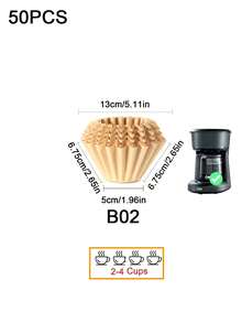 50/100片波浪咖啡濾紙，未漂白籃式咖啡濾紙，加厚天然咖啡濾紙籃，適用於單杯咖啡機和咖啡壺，適合1-2杯、2-4杯，家用、咖啡店、商業用途（白色、棕色） - 彩色 - 查看 14