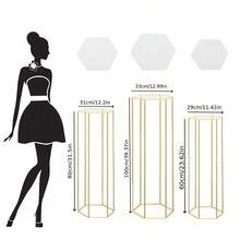 3pcs Cylindrical Base Stand, Gold Metal Plant Cylinder Stand, Cake & Floral Display Pedestal, Party Table Pillar, Wedding Bride Gift, Hexagon Decor - Gold - View 11