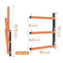 Soporte de pared para madera, estante de almacenamiento de madera, estantes de almacenamiento de madera resistentes con sistema de 9 niveles, organizador de madera duradero de 1000 libras, estantes de - Anaranjado - Ver 3