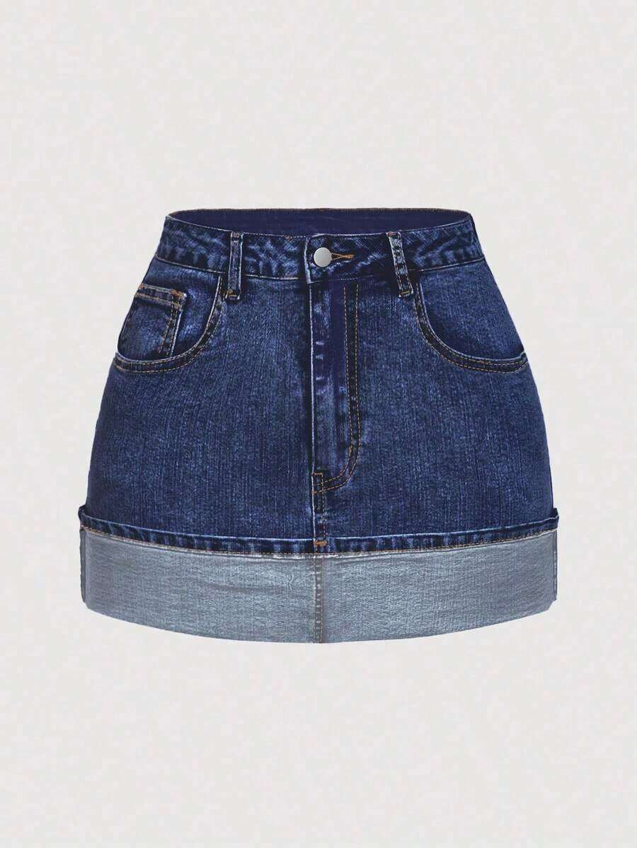 MOD Falda vaquera minimalista y casual de unicolor para mujer - Multicolor 3 - Ver 1