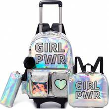 Conjunto de mochila con ruedas 2 en 1 para niñas, bolsa escolar portátil para estudiantes - Maleta con ruedas dos en uno para niñas - Ver 2