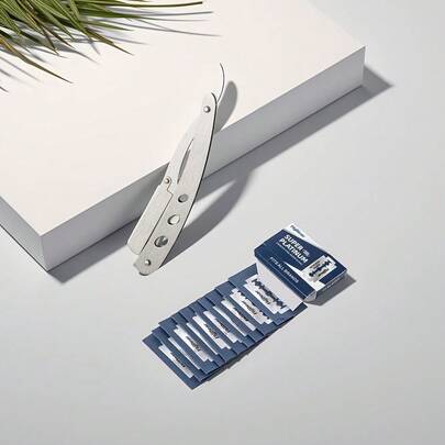 Unisex Foldable Stainless Steel Razor, 10pcs/20pcs Blades, Vintage Manual Razor For Body & Face Hair Removal