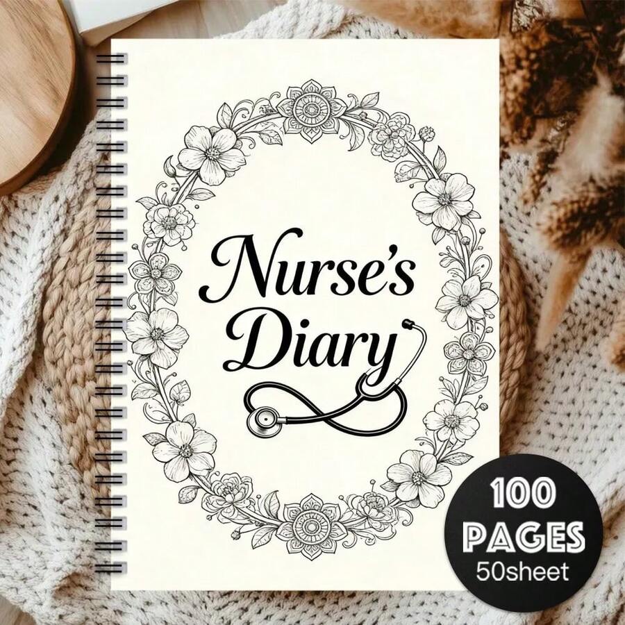 1pc Medical Doctor & Nurse Spiral Notebook, Nurse's Journal - Perfect Gift For Healthcare Professionals, With Medical Theme Design And Stethoscope Wreath Illustration, Ideal Nurse Gift For Graduates And Nurses - G - View 1
