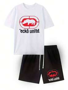 ECKO Men's Athletic Shorts Set, 2 Piece Outfit, Graphic T Shirt And Shorts, Casual Summer Streetwear, Matching Set, Comfortable Breathable Fabric, Sports Tracksuit, Perfect For Gym Workout, Outdoor Travel, Beach - 7瓦 - 查看 2