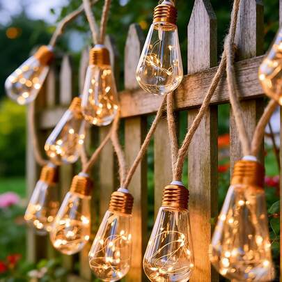 1 Piece Of 25/15/10 Bulb Solar Jute Rope String Lights, A Total Of 250 LEDs/150 LEDs/100 LEDs Outdoor String Lights, 12 Lighting Modes, Light Sensor, With Ground Stake Hardware, Suitable For Courtyard, Garden, Tree Trunks, Fences, And Holiday Decorations