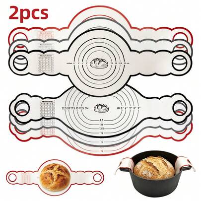 Bộ 2 tấm lót nướng silicon, tấm lót nướng bánh mì chống dính có tay cầm, dây nâng bánh mì chịu nhiệt có thể tái sử dụng, thích hợp cho nồi gang, chuyển bột, nướng, hấp, lò nướng.