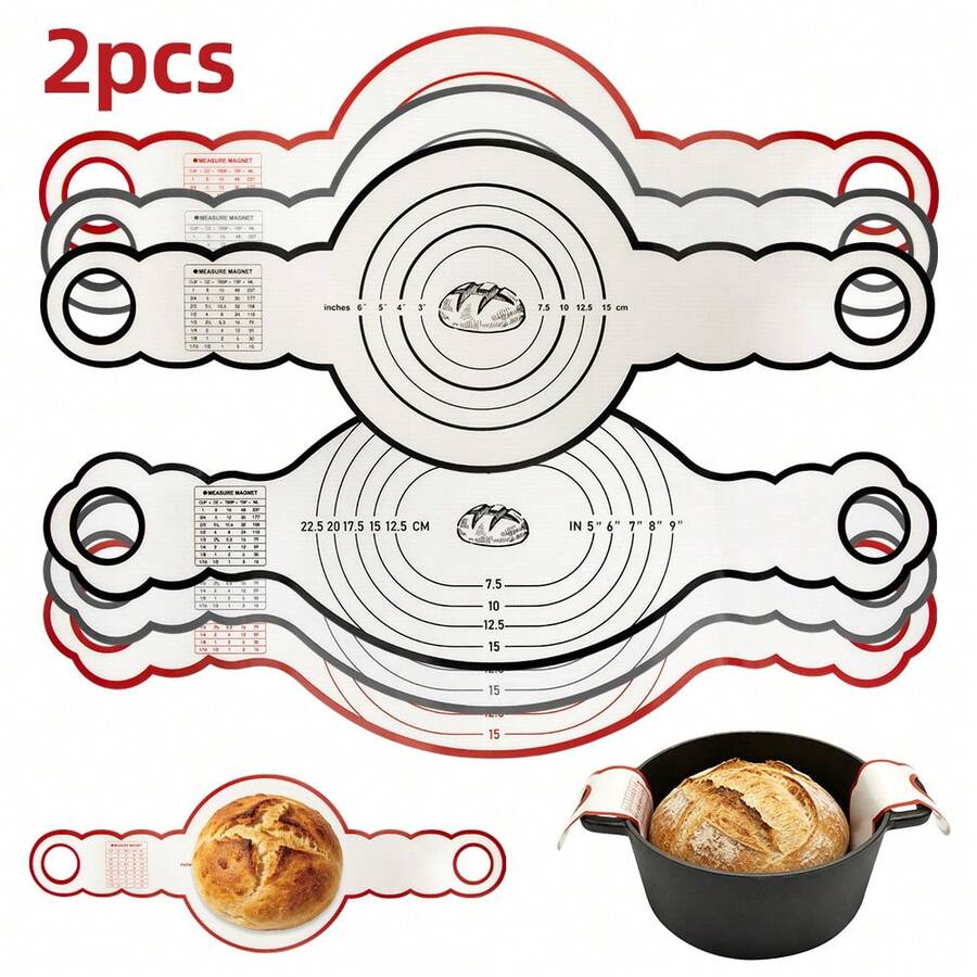 2pcs Silicone Baking Mat Set, Non-Stick Bread Baking Liner With Handles, Reusable Heat Resistant Bread Lifting Strap, Suitable For Dutch Oven, Dough Transfer, Baking, Steaming, Oven