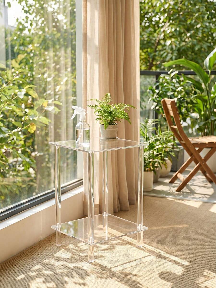 2-Tier Transparent Acrylic Side Table, Narrow Transparent Nightstand With Open Storage Shelf, Modern Minimalist Sofa End Table Suitable For Bedroom, Living Room, Small Apartment, Dorm, Office, Reading Corner And Home Decor - Multicolor - View 1