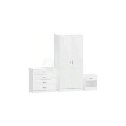 Modern White Bedroom Furniture Set (Bedside, Chest Of Drawers, Wardrobe)