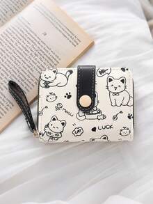 1pc New Minimalist Girl's Wallet, Cute Cat Pattern Coin Purse/Multi-Function Card Holder, Multiple Card Slots, Can Be Used As Coin Purse, Mini Wallet, Small Wallet, Cute Wallet, Wristlet Wallet, Ideal Gift For Girls On New Year, Valentine's Day - Multicolor - View 6